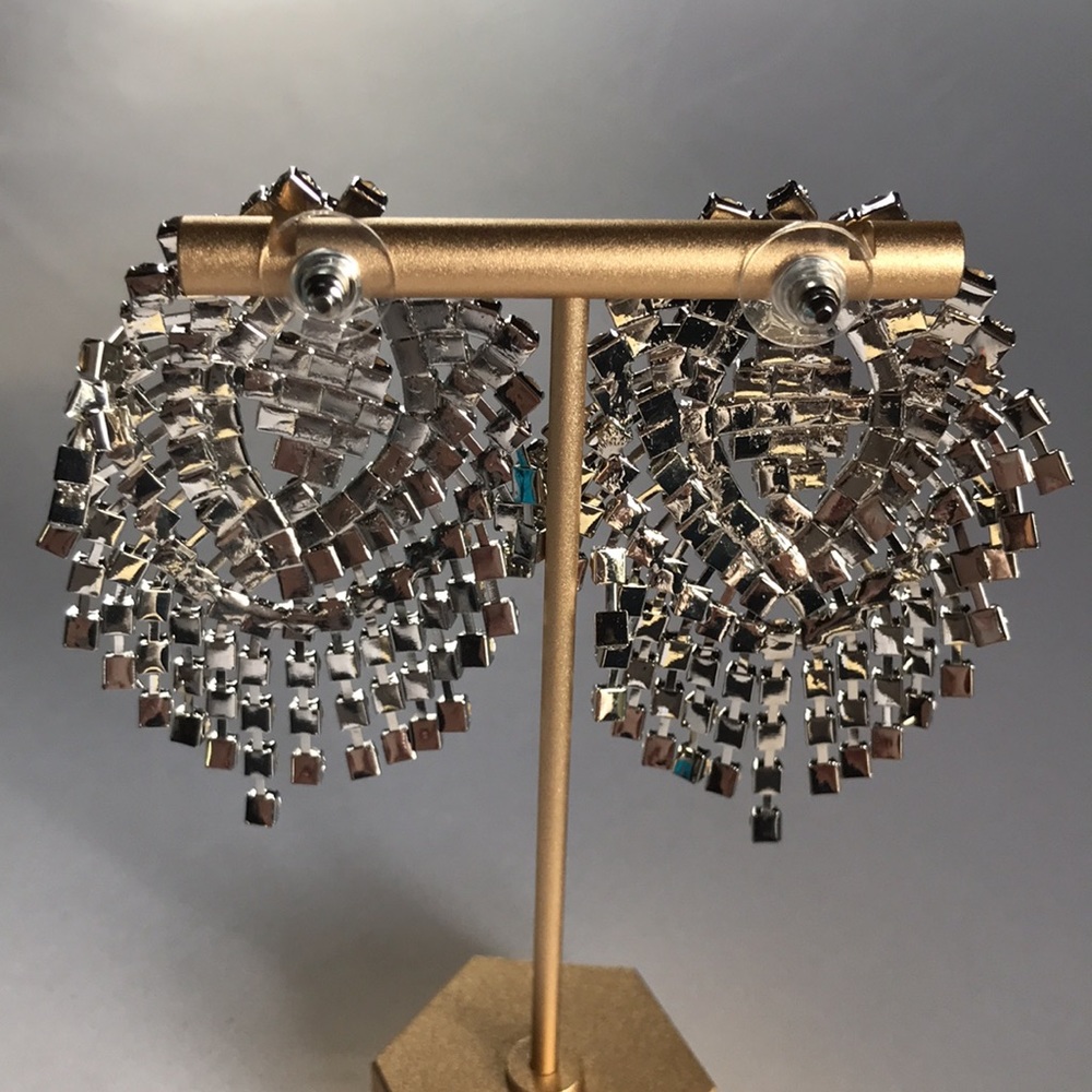 New! Silver Rhinestone Statement Earrings - Picture 7 of 8